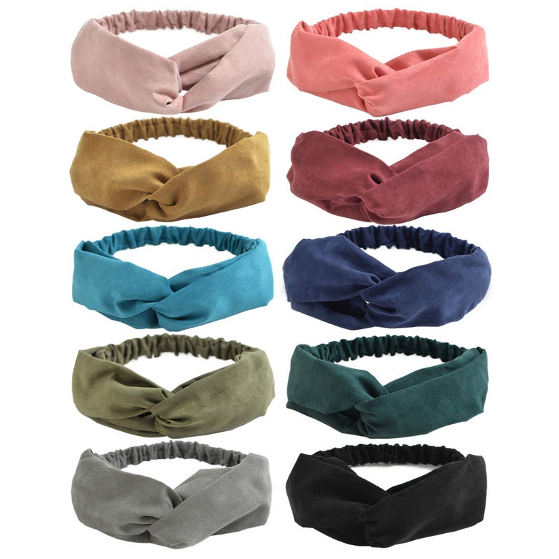 DRESHOW 10 Pack Boho Headbands for Women Girls Elastic Back Criss Cross Hair Band Twisted Head Wrap Solid Hair Accessories - Image 1